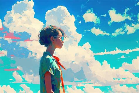 Premium Photo | Blue sky with clouds Blue sky with clouds in manga anime comic style Digital art ...