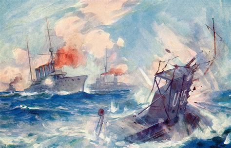 The Sinking Of A German U Boat After Being Rammed By The British Cruiser Painting by English School