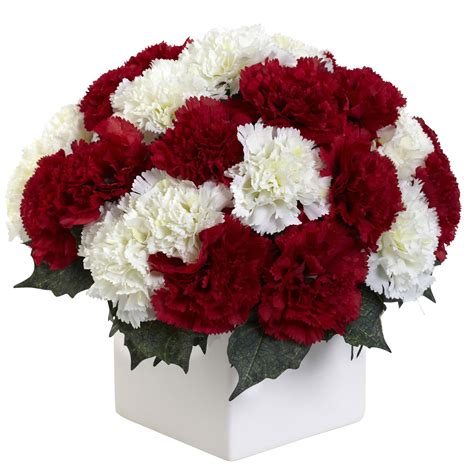 Nearly Natural 1372-RW Carnation Arrangement with Vase, Red/White. 11" high & 12… | Spring ...