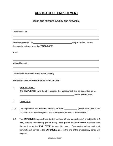 Printable Simple Employment Contract Template Free - Printable ...