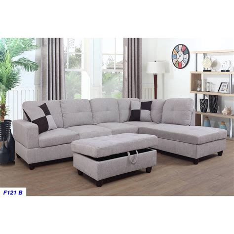 Gray Microfiber Left Chaise Sectional with Storage Ottoman F121A - The ...