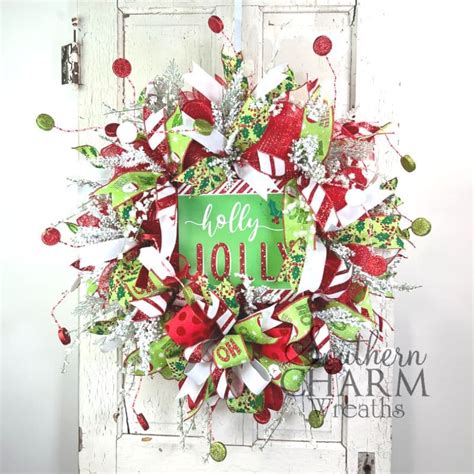 DIY Holly Jolly Deco Mesh Christmas Wreath - Southern Charm Wreaths