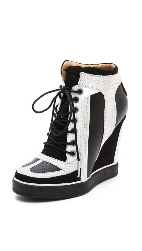 L.A.M.B. Summer Lace Up Wedge Sneakers in Black | Lyst