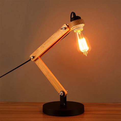 Metal and Wood Adjustable Architect Desk Lamp with Vintage Style Edison Holder. #lowvoltage # ...