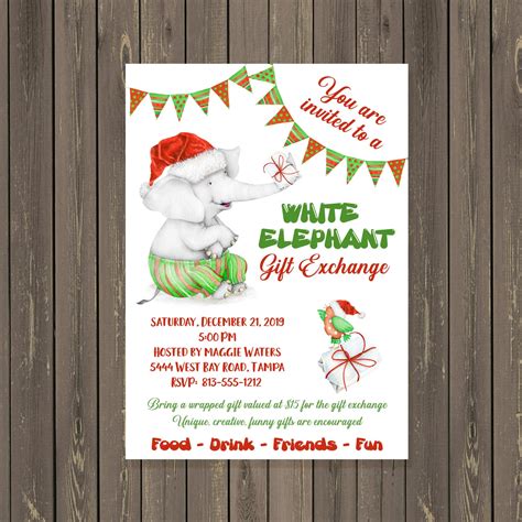 White Elephant Party Invitations Christmas Gift Exchange - Etsy