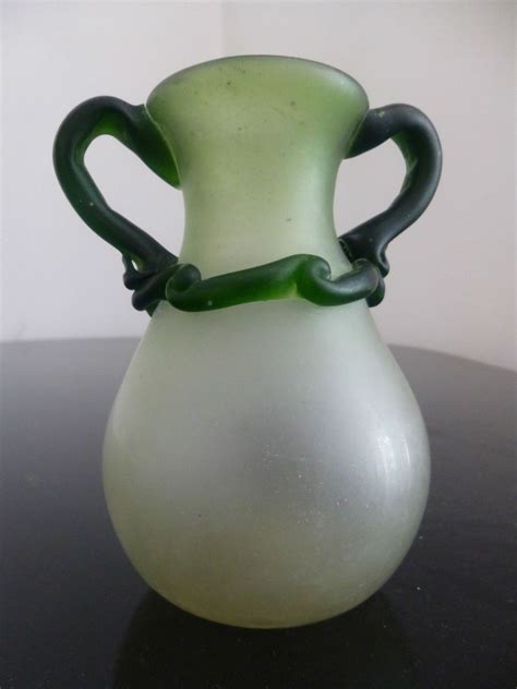 Antique Vintage Frosted GLASS VASE with HANDLES Hand Blown Pontil Mark Nouveau? | Vase, Hand ...