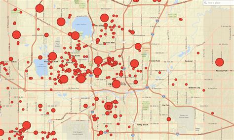 Og&e has a map to show power outages. the bubbles should reflect "customers affected" with size ...