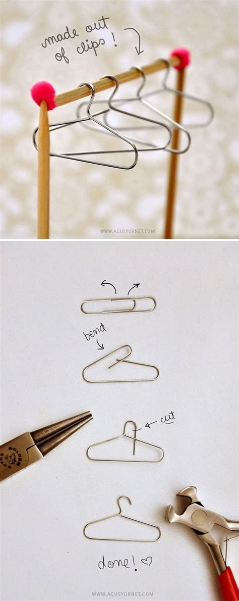 Mini clothes hangers made from paper clips. | Artesanías hechas en casa, Manualidades en ...