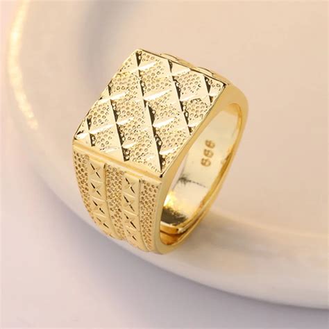 Gold Color Men Finger Ring Male Jewelry Luxury Resizeable Male Rings Frosted Open Adjustable ...