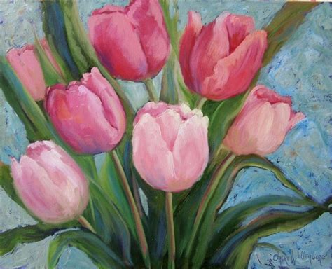 Pink Tulips Original Oil Painting