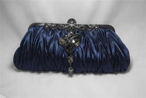 Black Crystal Navy Blue Clutch Bag Dark Blue Evening Clutch