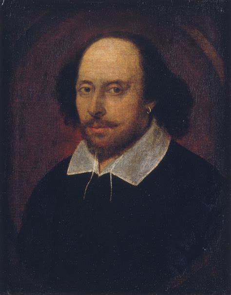 a painting of a man in black with white collar and earrings, looking to the side