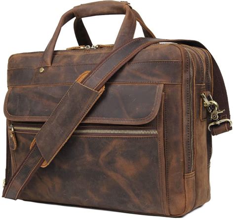 Buffalo Leather Briefcase for Men Business Travel Messenger Bags 15.6 Inch Laptop Bag YKK Metal ...