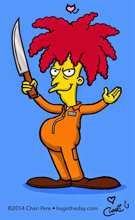 the simpsons character with red hair holding a knife