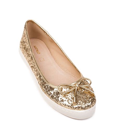 Gold ballet flat with glitter | Gold ballet flats, Ballet flats, Ballet ...