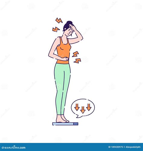 Female is Standing on the Scales Vector Illustration. Lose Weight. Cancer Symptom. Isolated ...