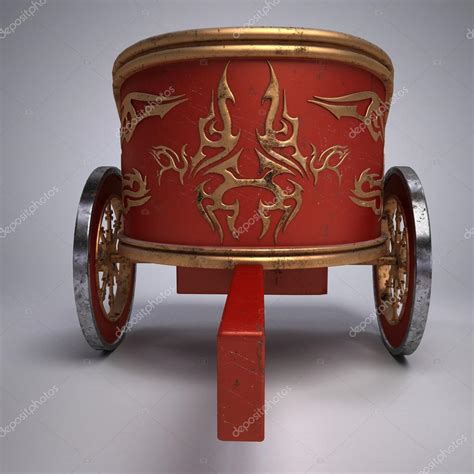 Old scratched roman chariot. on gradient white background. metal wheels ...