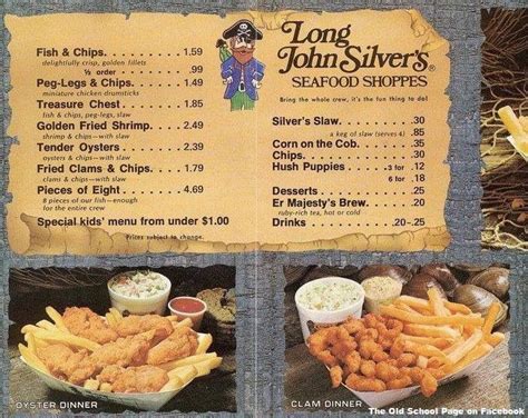 Long John Silver’s Menu 1960s | Fish and chips, Retro recipes, Vintage menu