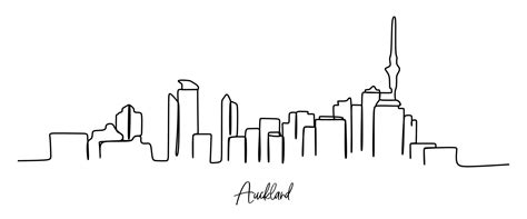 dibujo de línea continua única horizonte de Auckland, Nueva Zelanda ...