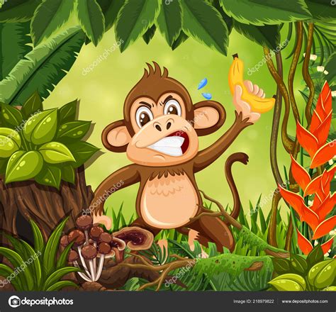 Angry Monkey Jungle Background Illustration Stock Vector Image by ©brgfx #218979822