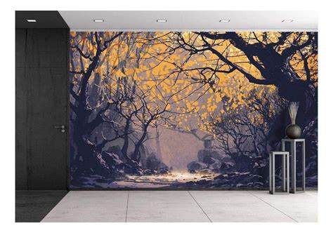 Wall26 Night Scene of Autumn Forest,Landscape Painting - Removable Wall Mural | Self-adhesive ...