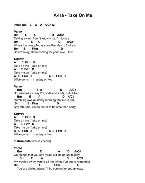 Guitar Lessons: A-Ha Take On Me Guitar Chords