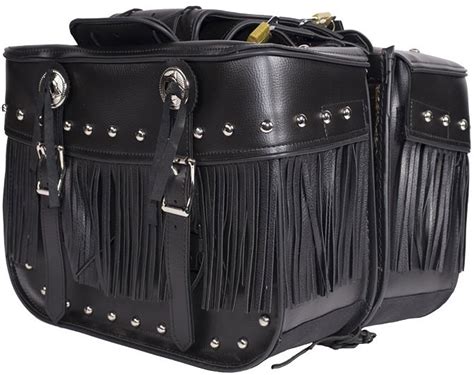 Classic Medium Size Motorcycle Saddlebags with studs conchos fringe