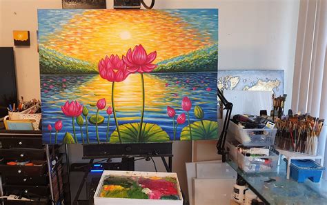 Original Painting Lotus Pond in Bloom Canvas Wall Art - Etsy