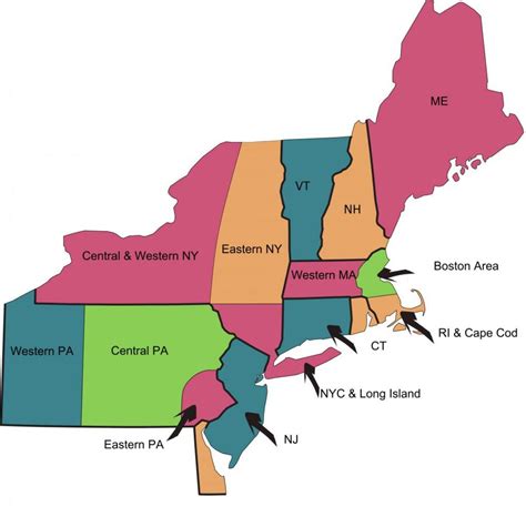 Map of northeast region of USA - USA northeast region map (Northern America - Americas)