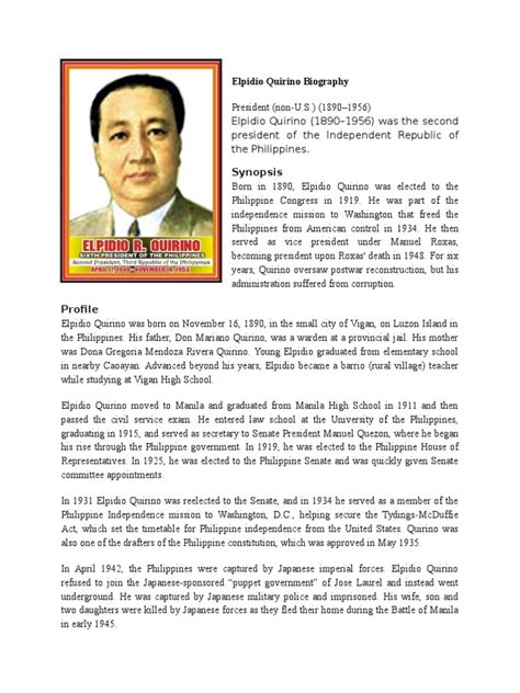 Elpidio Quirino Biography | PDF | President Of The Philippines | World Politics