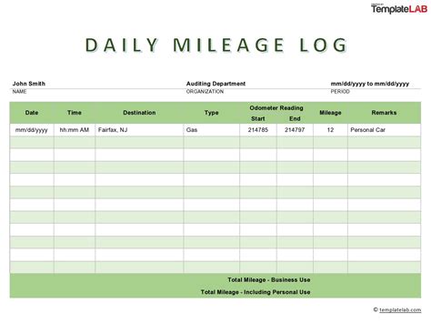 31 Printable Mileage Log Templates (Free) ᐅ TemplateLab