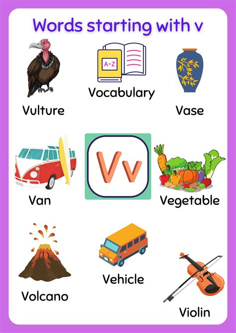 Free Printable words that start with V Worksheet - About Preschool