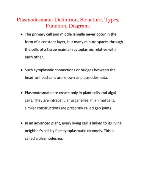 SOLUTION: Plasmodesmata defination structure types function diagram - Studypool