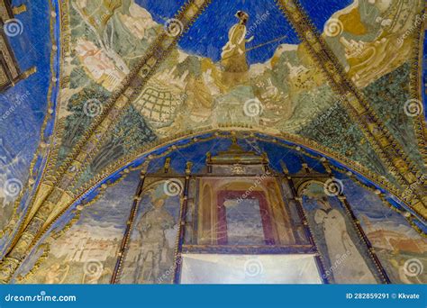 Blue Painted Ceiling, Interior Of The Castle Torrechiara In Langhirano ...