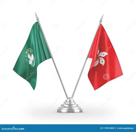 Hong Kong and Macau Table Flags Isolated on White 3D Rendering Stock Illustration - Illustration ...