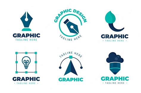 Conjunto de logotipo de designer gráfico plano | Vetor Premium