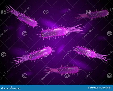 Purple Bacteria in Luminescence and Flagellum. Vector. Stock Vector - Illustration of illness ...