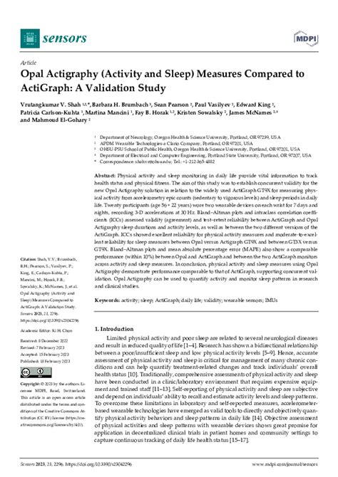 (PDF) Opal Actigraphy (Activity and Sleep) Measures Compared to ActiGraph: A Validation Study ...