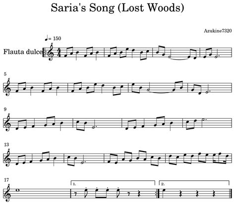 Saria's Song (Lost Woods) - Sheet music for Recorder