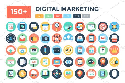 150+ Flat Digital Marketing Icons ~ Icons ~ Creative Market