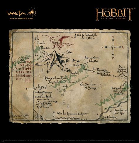 Parchment copy of Thorins Map from the Hobbit film | Middle earth map ...