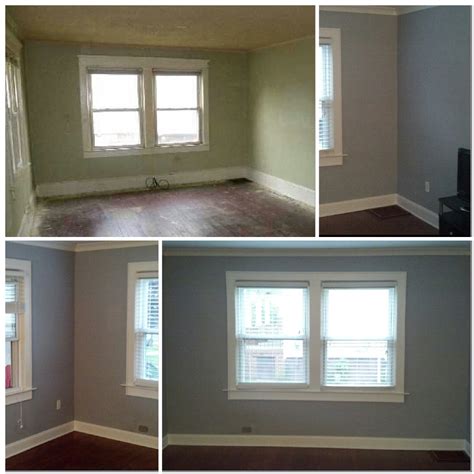 Before and After - Living room - Popcorn ceiling removed. Walls re ...