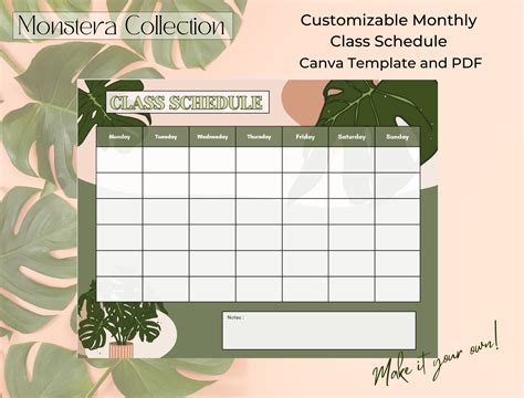 Printable and Customizable Digital Monthly Schedule Canva Template and PDF Undated - Etsy