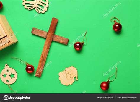 Cross Decorations Green Background Concept Christmas Story Stock Photo by ©serezniy 693907192