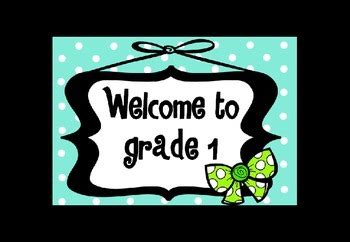 Welcome Sign Grades 1-6 (Blue polka dot with bow) by A Crucial Week