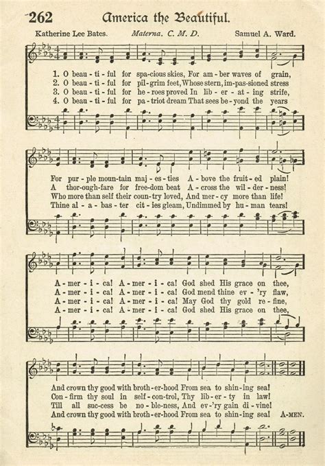 Sonday - America, the Beautiful - Antique Hymn Page Printable | Knick ...