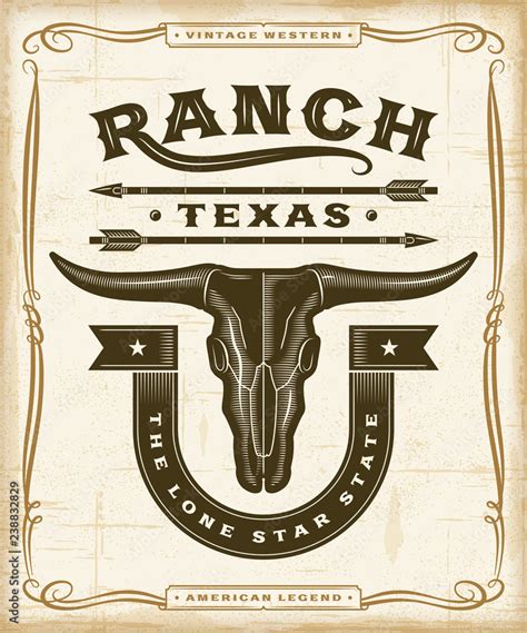 Vintage Western Ranch Label Graphics. Editable EPS10 vector illustration in woodcut style. Stock ...