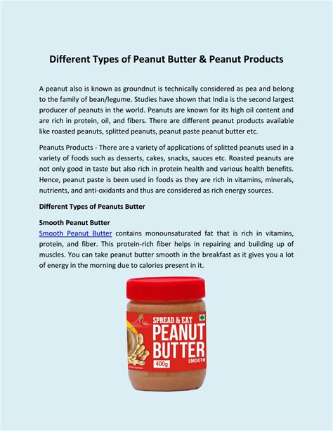 Different Types of Peanut Butter & Peanut Products by mothernutrifoods - Issuu