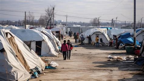 Premium AI Image | A group of children live in a refugee camp