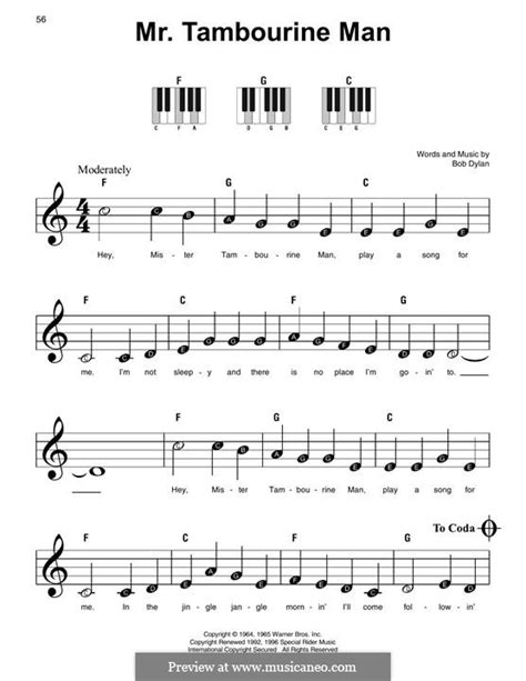 Mr. Tambourine Man by B. Dylan - sheet music on MusicaNeo